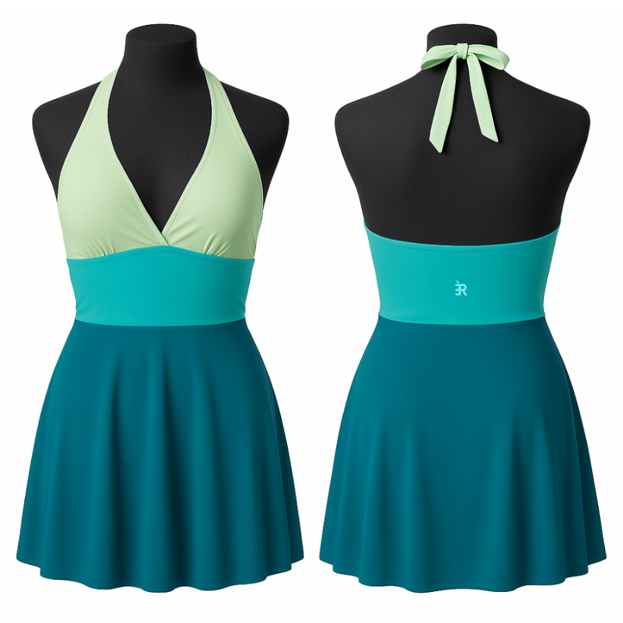 Colorblock Halter Swim Dress
