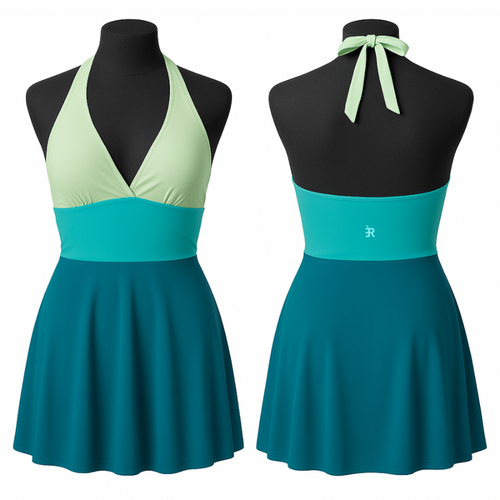 Colorblock Halter Swim Dress